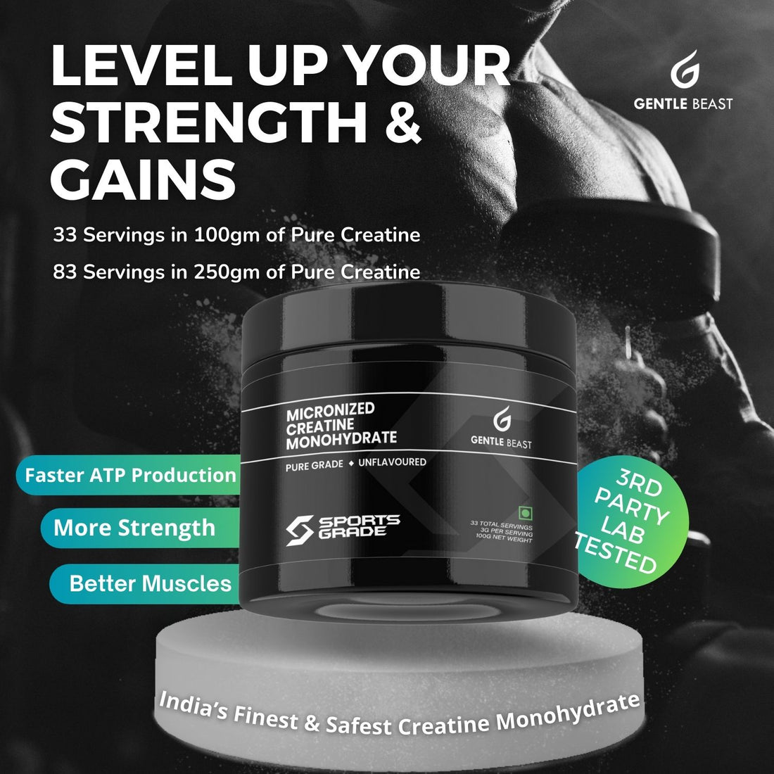 SportsGrade™ Creatine Monohydrate by Gentle Beast - Micronized & 3rd Party Tested